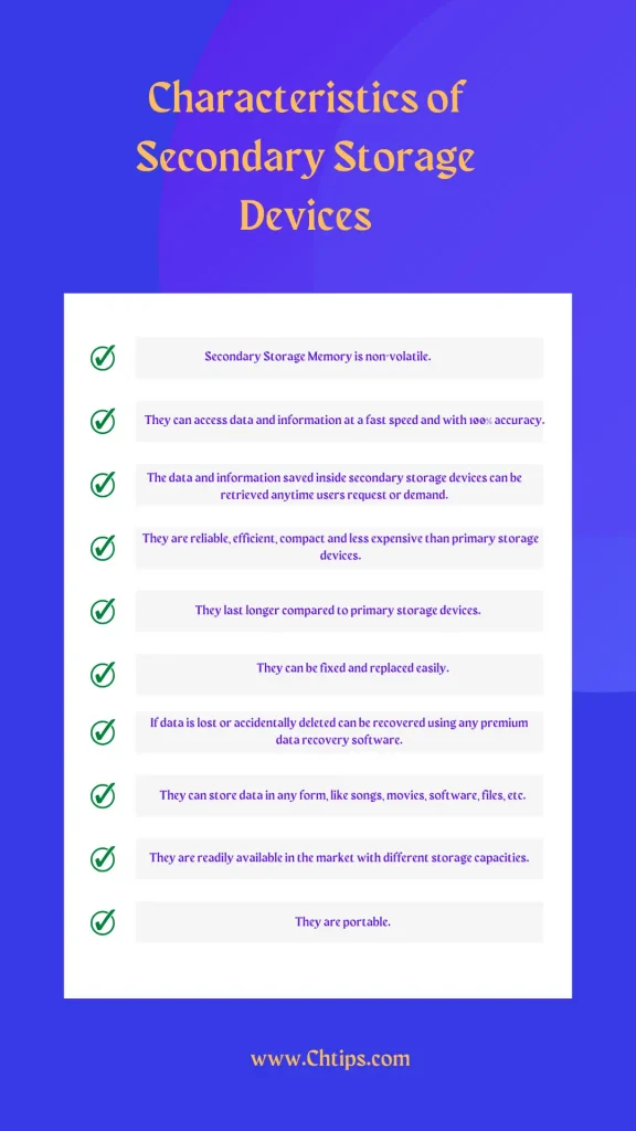 Characteristics of Secondary Storage Devices