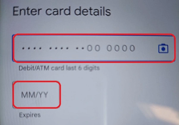 Card Details and Expiry Date.