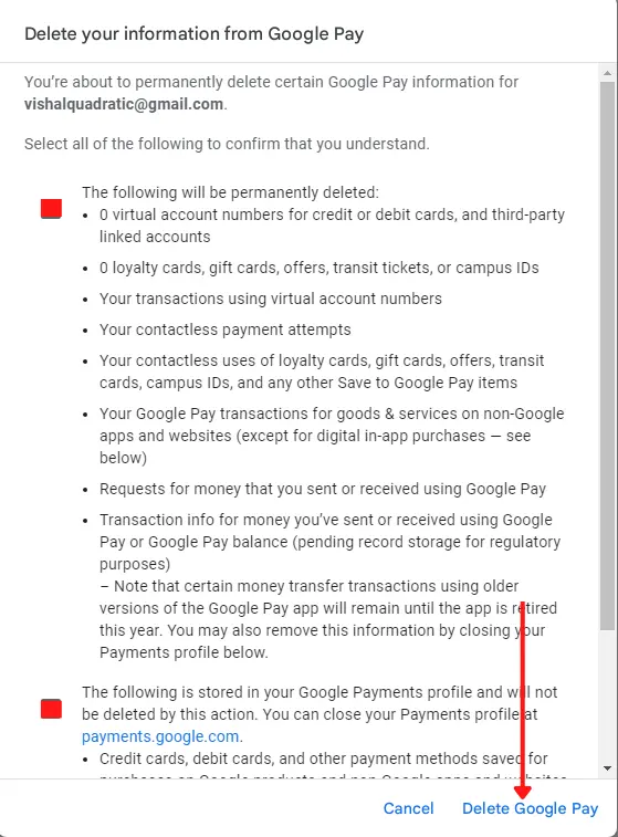 Delete your information from Google Pay
