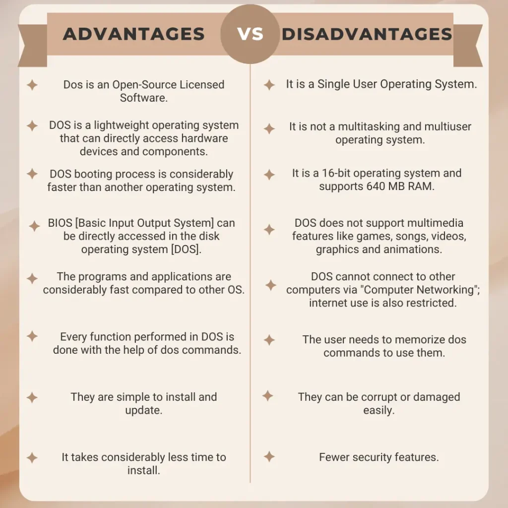 Advantages and Disadvantages of Dos Disk Operating System 