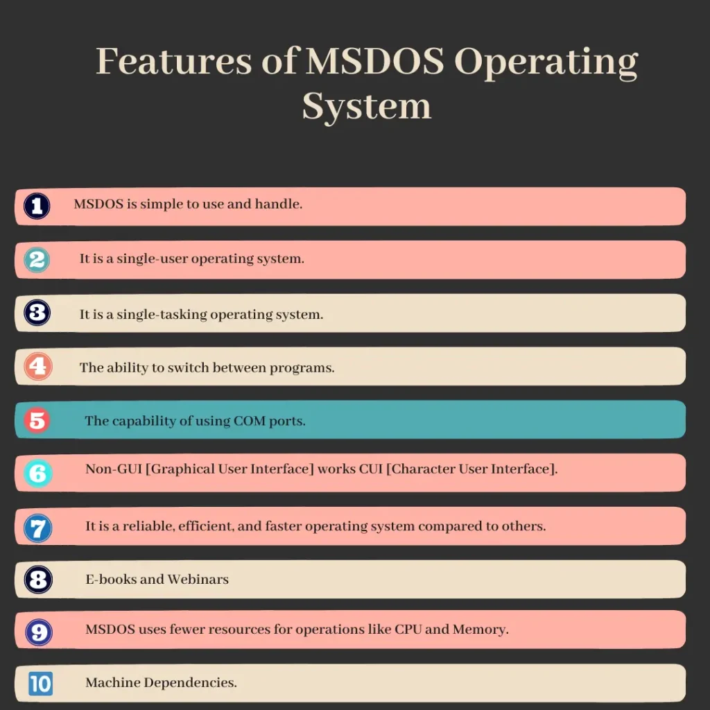 Features of MSDOS Operating System